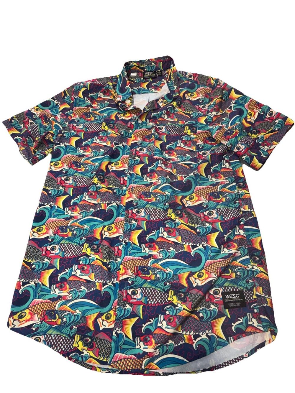WeSC Men's Small SS Oden Koi AOP Japanese Pattern Multicolor Shirt AA14